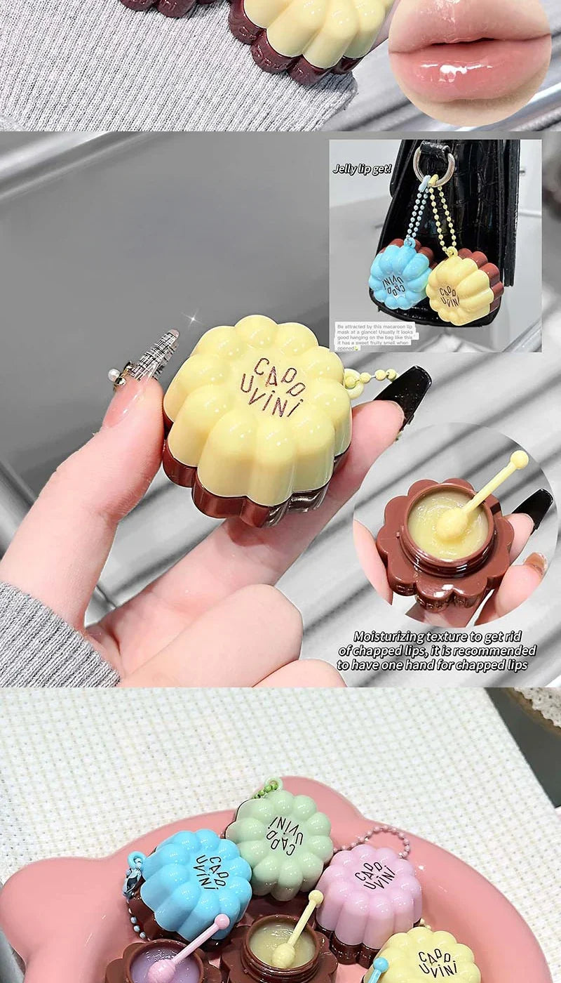 Cappuvini Macaron Fruit Flavor Lip Mask Deeply Hydrating Long-Lasting Moisturizing Soften Fine Lines Lip Care Lipstick Base