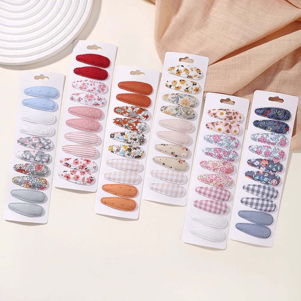 10Pcs/Lot Fresh Print Cotton Alloy Hair Clips for Kids Fabric Plaid BB Hairpins Girl Hairgripe Headwear Baby Hair Accessories