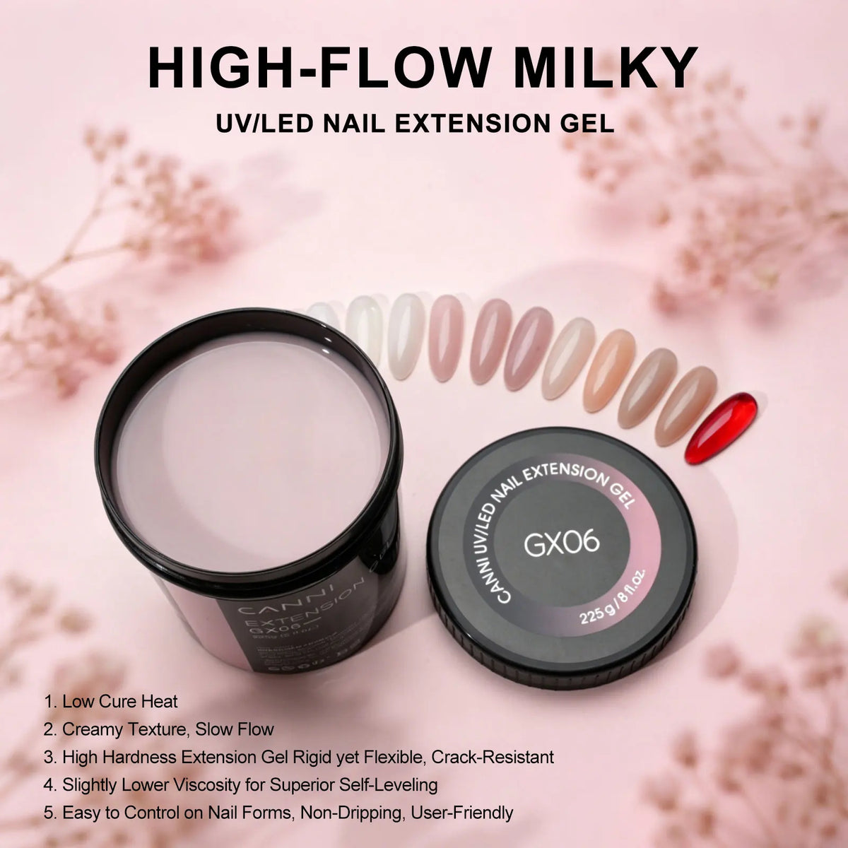 8 Oz TPO FREE CANNI Extension Builder Nail Gel Soak Off LED UV Gel Camouflage Jelly Color Long Lasting Super Glossy Gum Gel