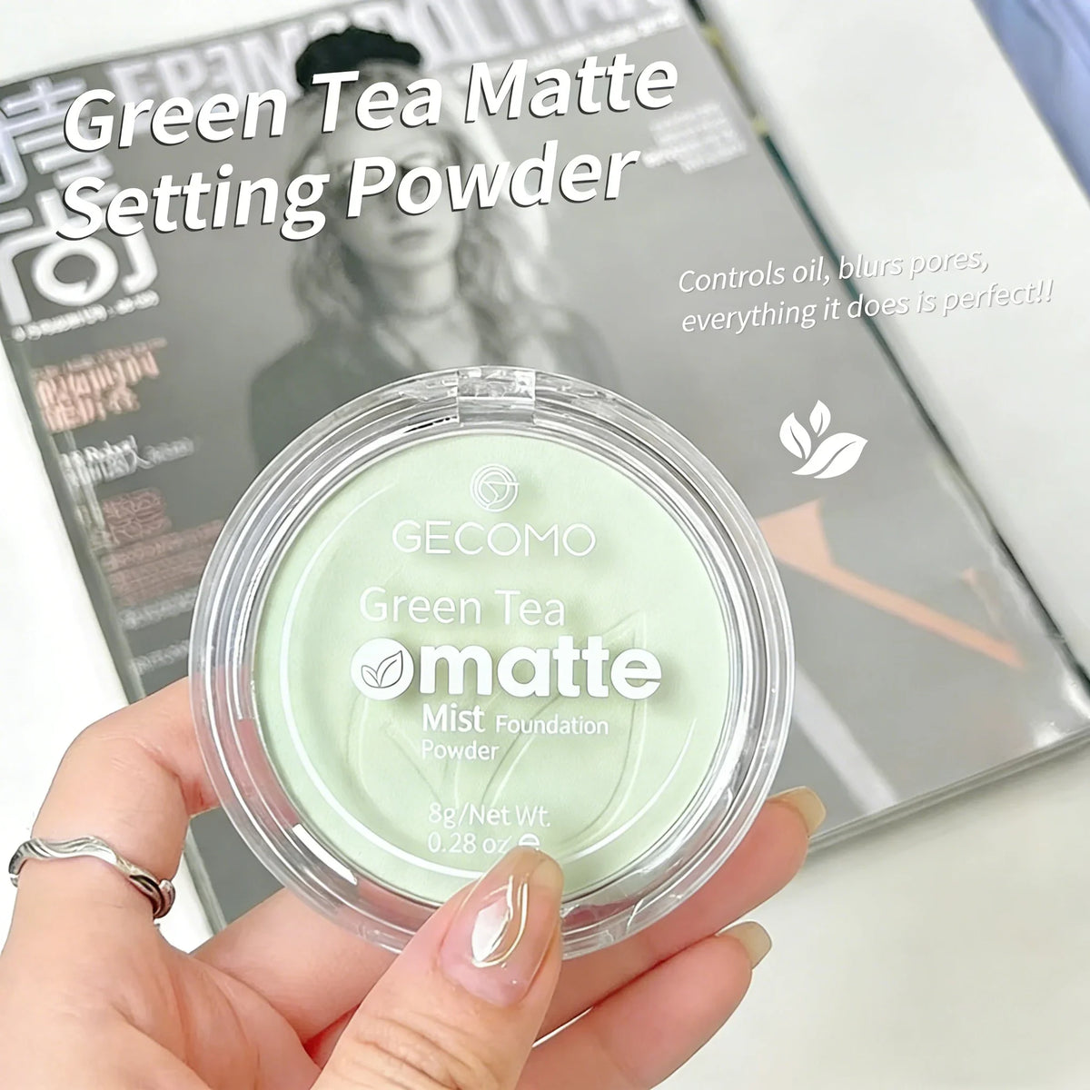 Green Tea Matte Face Mist Pressed Powder: 24 Hour Oil Control Setting Foundation - Full Coverage Waterproof Makeup