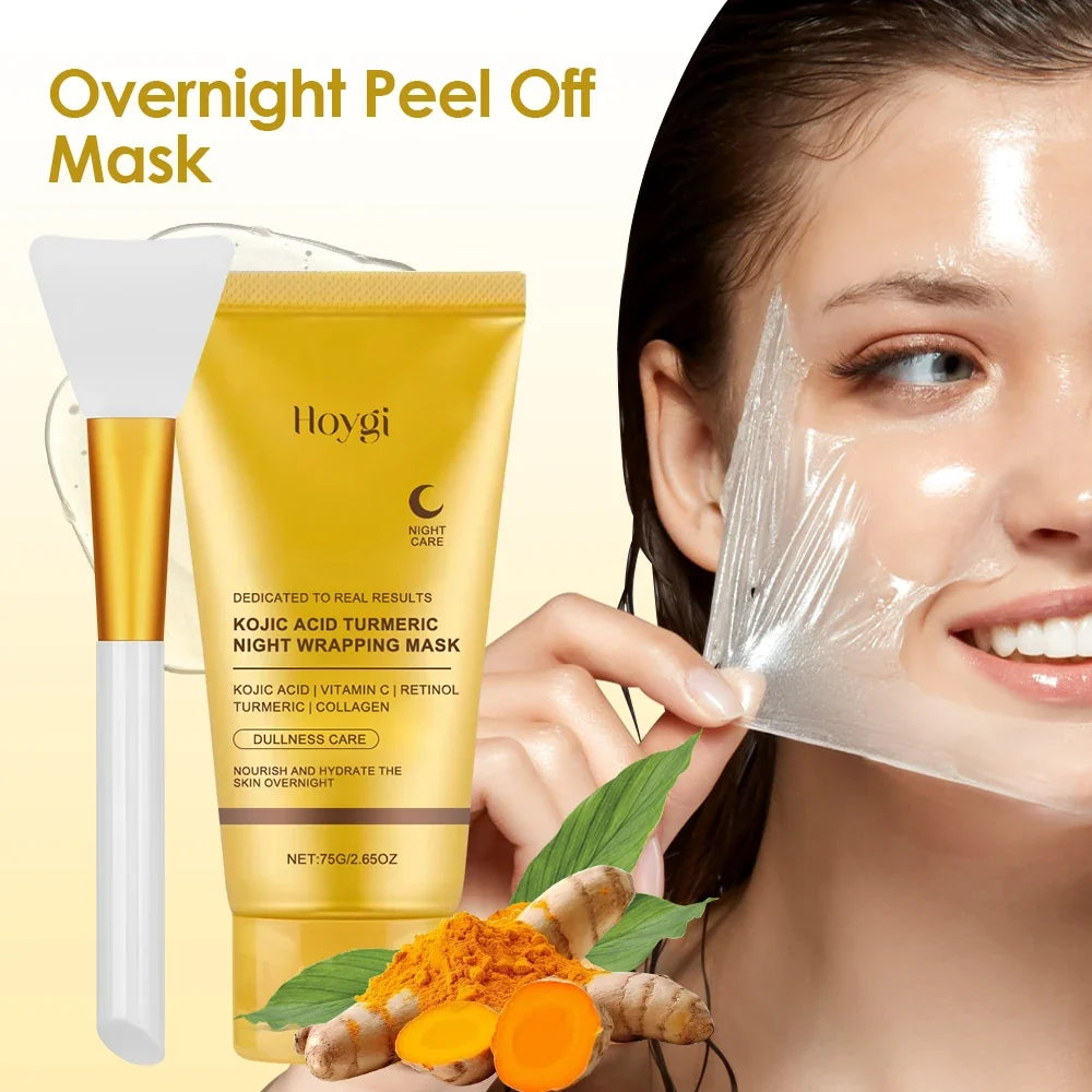 Hoygi Turmeric Peel Off Face Mask 75g with Collagen, Deep Cleansing Exfoliating Facial Mask for Glowing Skin, with Brush, Skin Care for Women