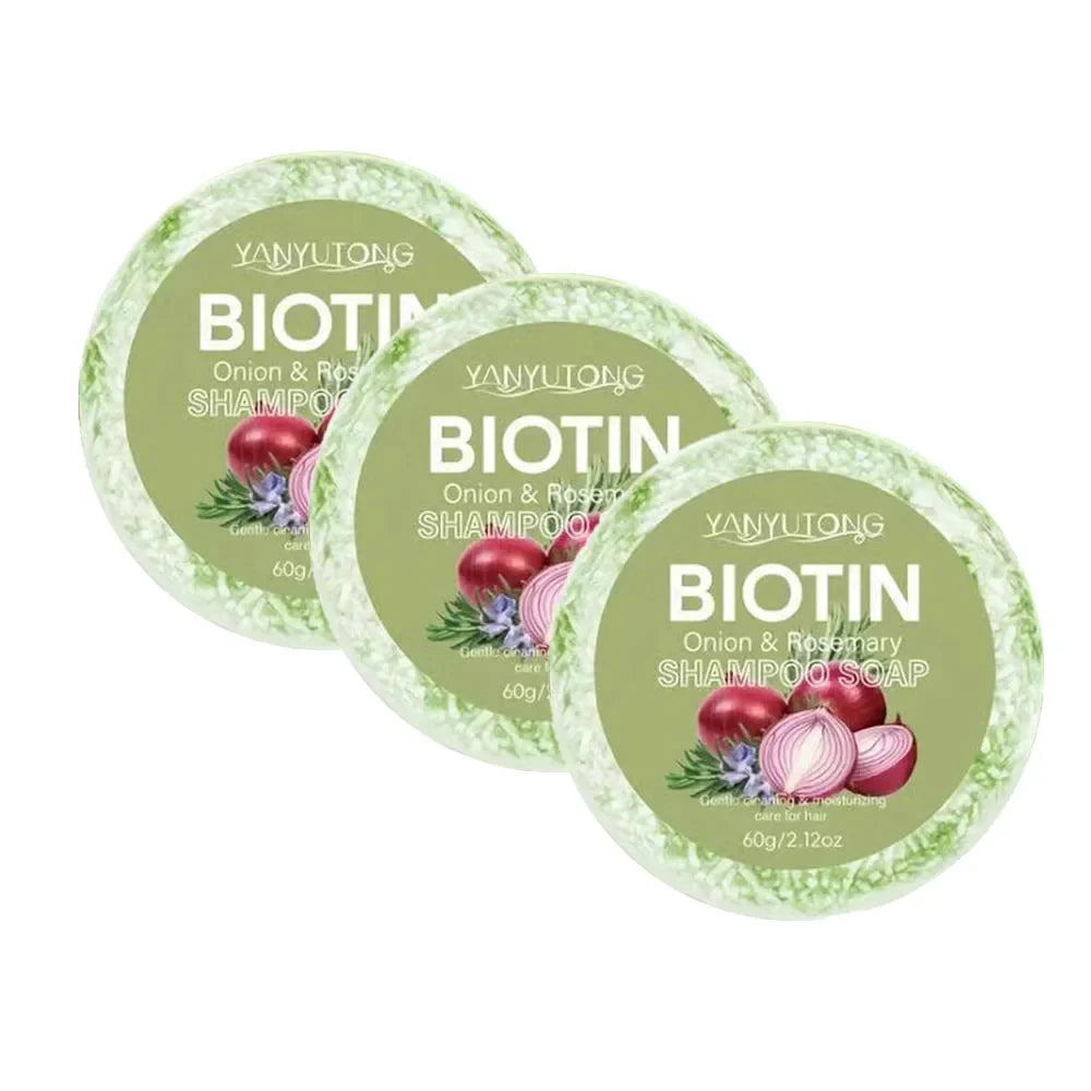 60g Onion and Biotin Shampoo Soap for All Hair Types Moisturizing Smoothing Rosemary Camellias Extract Hair Care