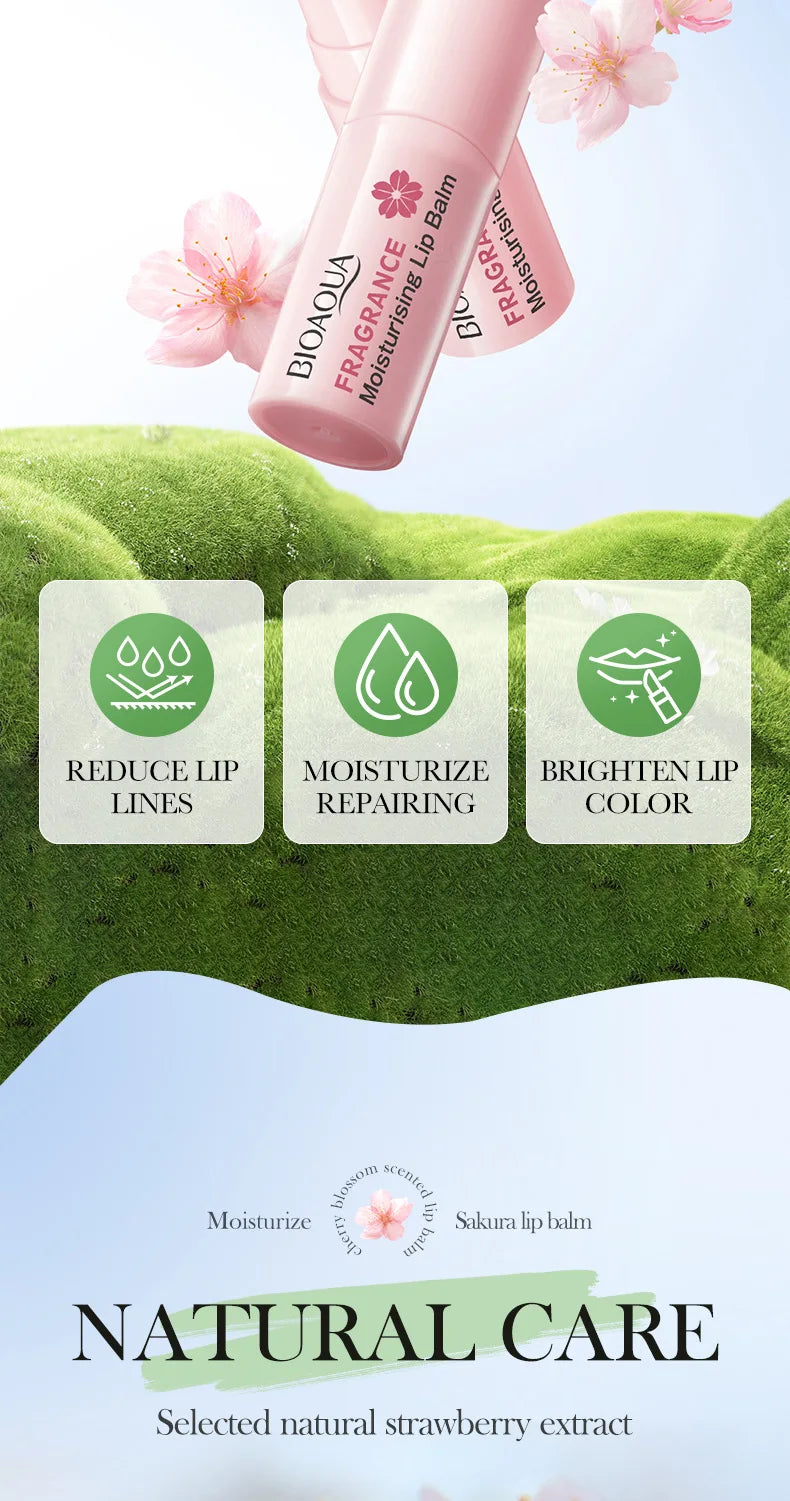1/2/3pcs BIOAQUA Sakura Lipstick Cherry Blossom Moisturizing Lip Balm Nourishing Brightening Hydrating Lips Skin Care