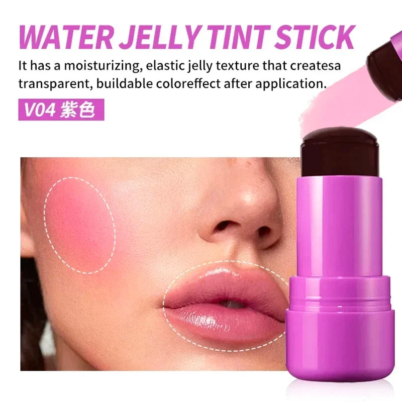 4 Colors Jelly Blush Stick Lip Balm Eyeshadow 3-in-1 Multi-Use Matte Blush Moisturize Brighten Lip Gloss