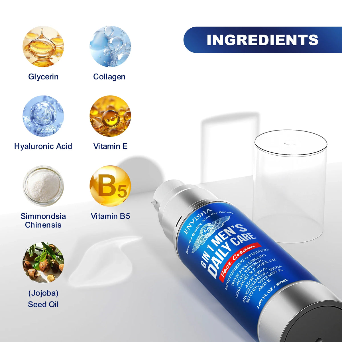 ENVISHA 6 IN 1 Men's Face Skin Care Cream Anti-aging Moisturizing Whitening Firming Skin Products Collagen Beauty Health