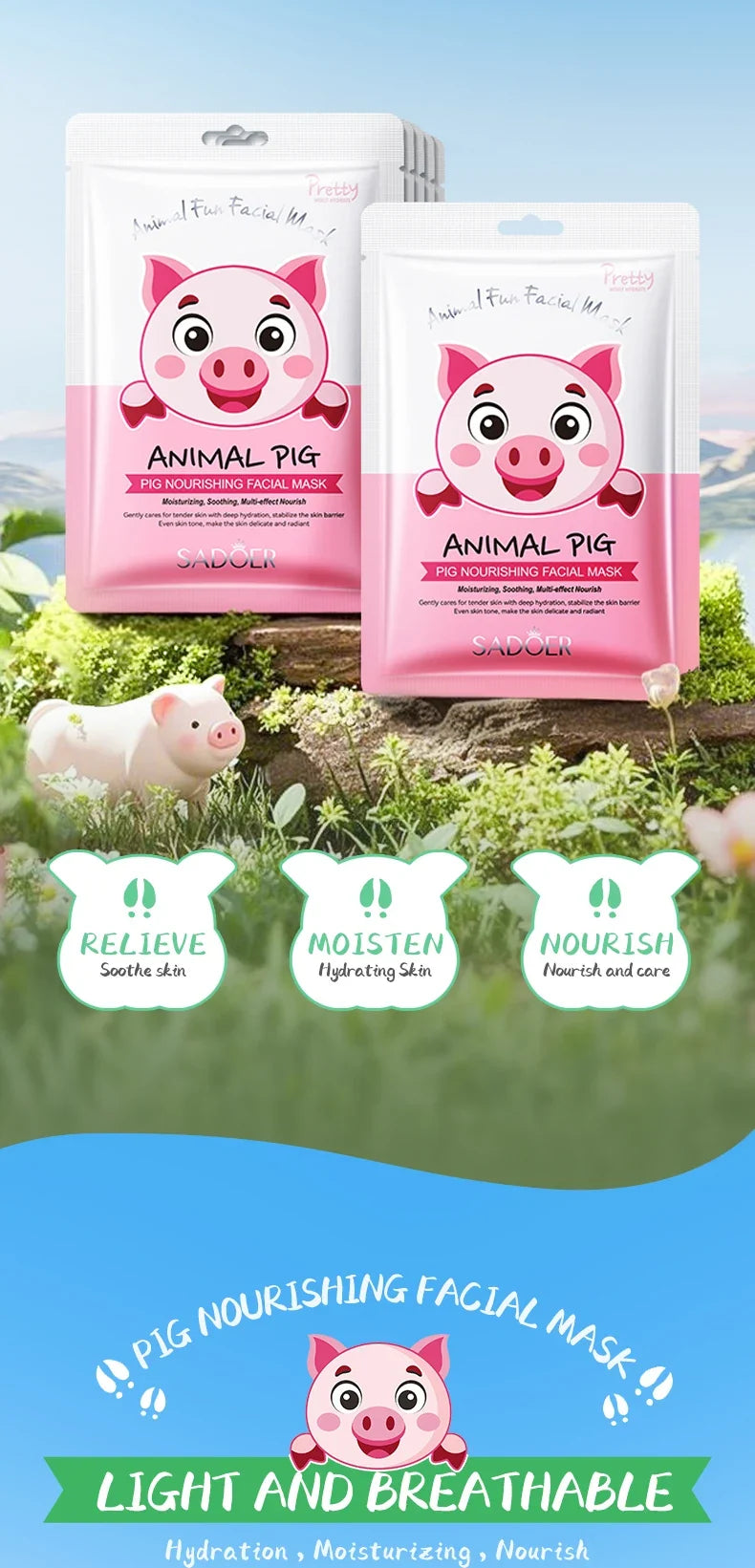 5pcs SADOER Animal Pattern Masks Face Mask Moisturizing Anti Wrinkles Anti-Aging Whitening Facial Masks Skin Care Novel Products