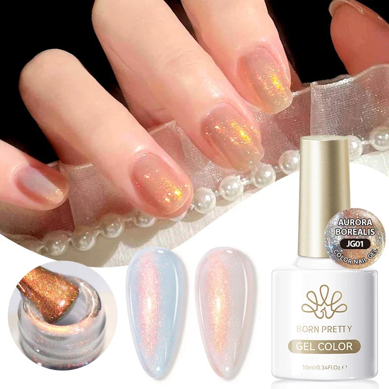 BORN PRETTY Gold Pink Cat Magnetic Gel Polish 10ml Water Light Spaking Glitter  Soak Off UV Semi Permanent Varnish Manicure