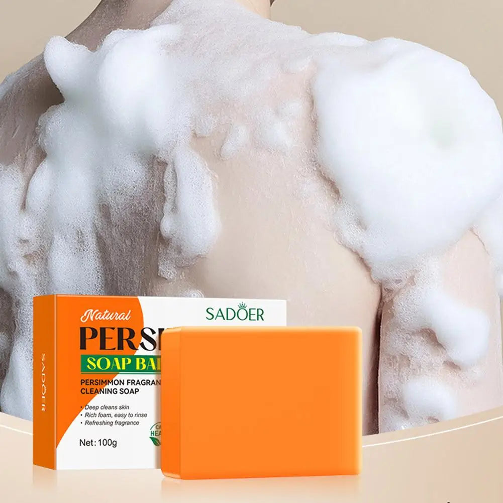 100/200G Persimmon Soap Bar for Body Odor Removal, Handmade Persimmon Green Tea Soap for Face and Body Wash Gentle Deodorant Bar