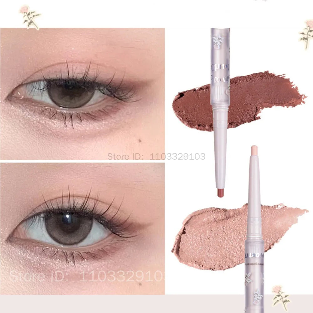 FLORTTE Double Head Eyeshadow Eyeliner Silkworm Stick Matte Pearl Glitter Eye Shadow Liner Pencil Highlighter Pen Eyes Makeup