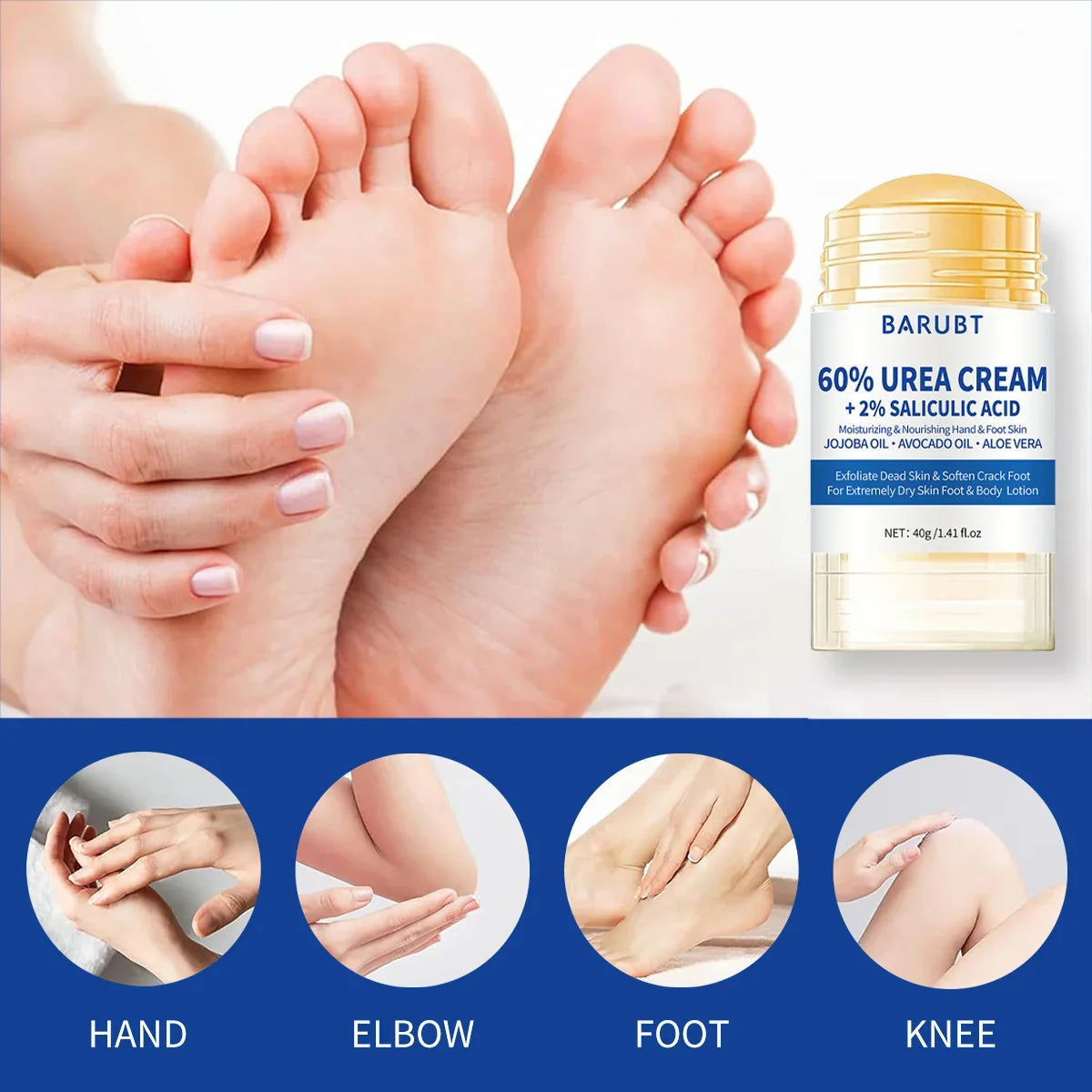 60% Urea Foot Cream Stick - Intensive Moisturizing Exfoliating, Cracked Heel Repair & Deep Hydration for Dry Rough Feet, Long-La