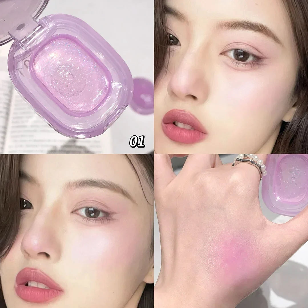 Jelly Fine Flash Blush Moisturizing Lip Cheek Dye Lip Gloss Long-lasting Brightening Natural Temperature Change Shimmer Blusher