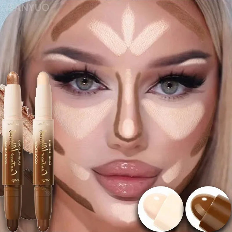 Contour Stick Double-Ended Highlight and Shadow Cream Waterproof Full Coverage Concealer Natural  Face Contour Concealers Makeup