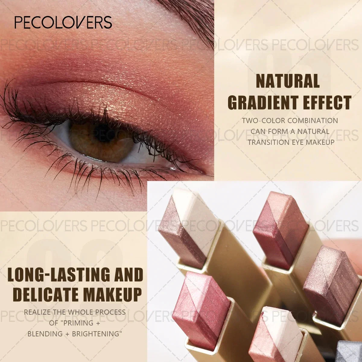 1PC Metallic Shimmer Duo Eyeshadow Stick - Pearlescent Matte, Multiple Color Options, Nude Makeup, Perfect for Christmas Makeup