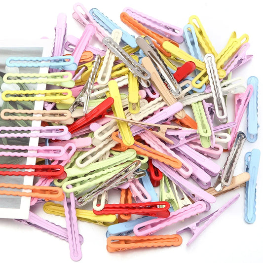 50pcs 6cm Candy Colored Hair Clips Women Girls Metal Hairpins Hollow Bangs Side Clip for Makeup Hair Styling Hairgrip Wholesale