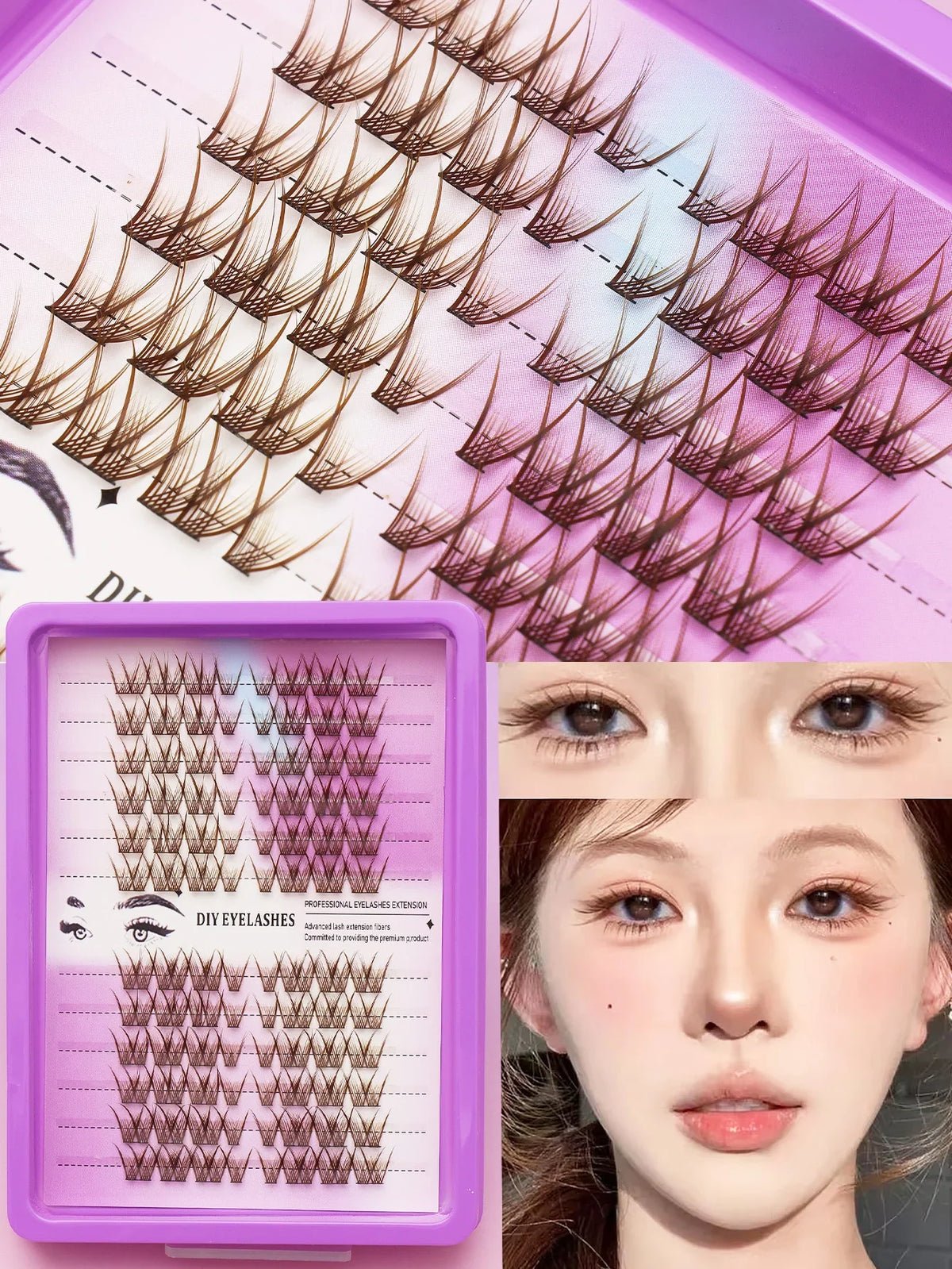 Ayr 80PCS C Curl Brown Style Eyelash Extension Winged Individual Lashes Natural Segmented Eyelash Bundles Makeup Tools
