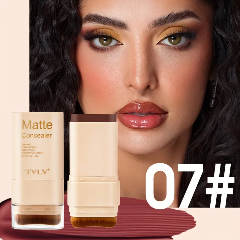 2-in-1 Concealer Eraser Dual-Head Foundation Stick with Brush Head Nine Colors European and American Waterproof Non-Caking Solid Foundation Cream 15G/Stick - 1 Stick