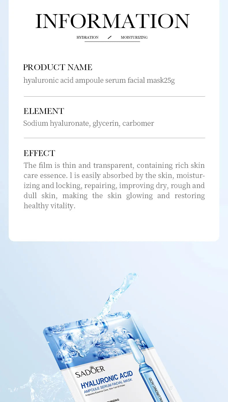10Pcs Hyaluronic Acid Mask Facial Skin Care Firming Moisturizing Mask Facial Skin Care Products