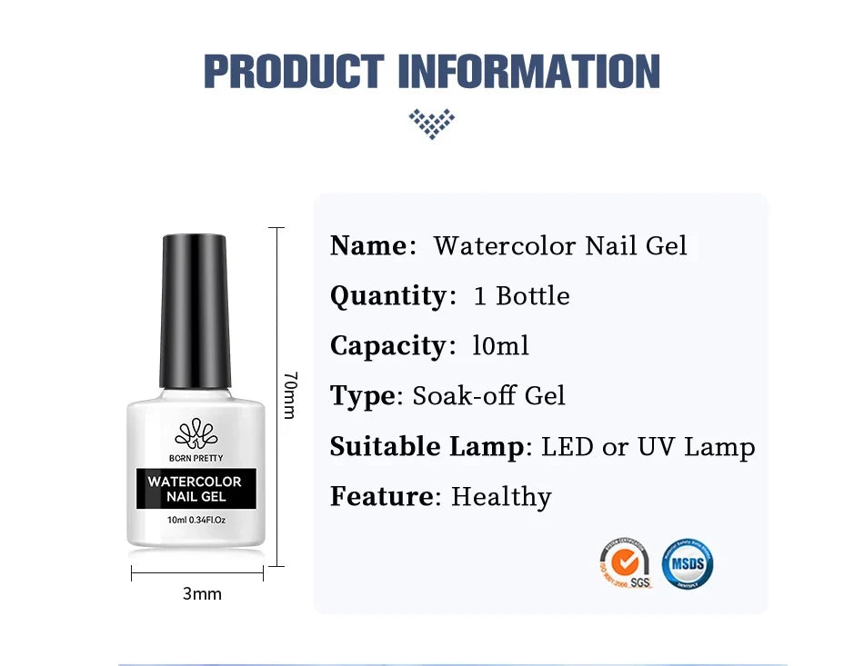 BORN PRETTY 10ml Clear Blooms Gel Polish UV LED Soak Off Nail Art Polish for Spreading Effect Marble Nail Polish Gel Painting