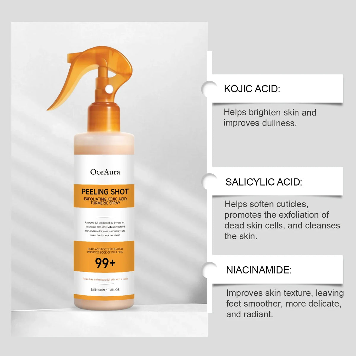 Body Keratin Care Kojic Acid Turmeric Spray Gently Exfoliating Peeling Solution Brightening Hydrating Skin Care All Skin Types