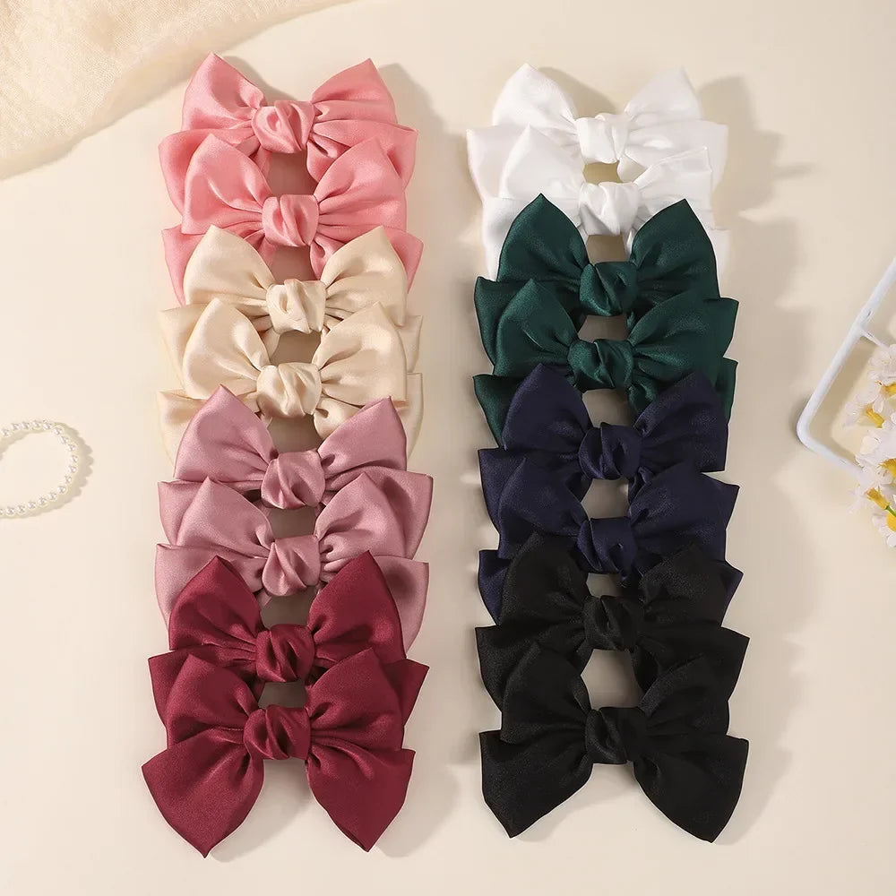 2PCS Matte Satin Large Bow Pair Hair Clips Solid Color Big Bow Barrettes Girls Wedding Birthday Party Daily Dress‑up Headdress