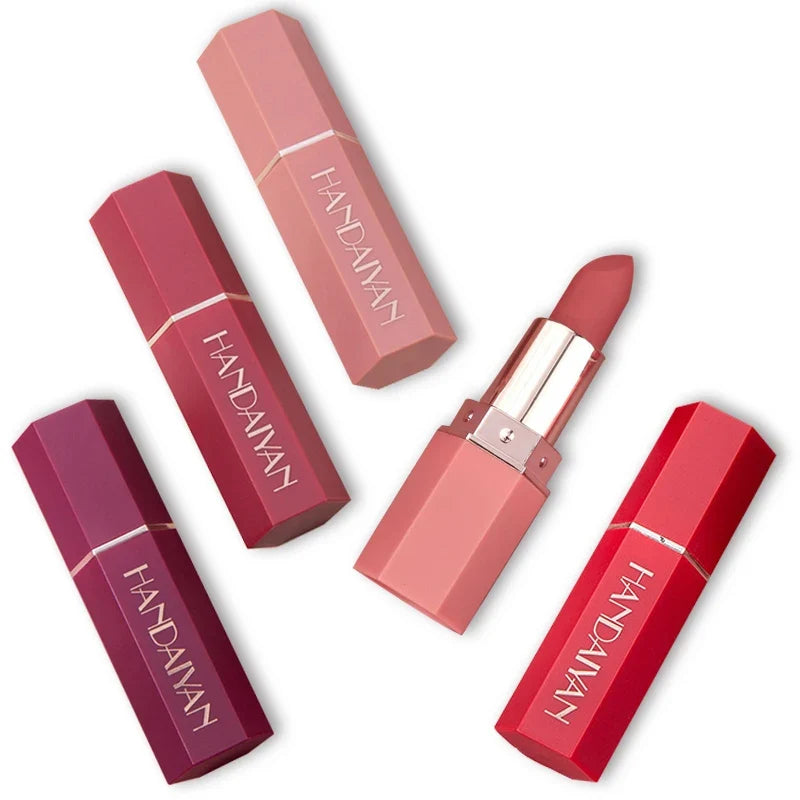 Handaiyan 6 Colors Matte Waterproof Velvet Nude Lipstick Sexy Red Brown Pigments Makeup Long Lasting Lipstick Woman