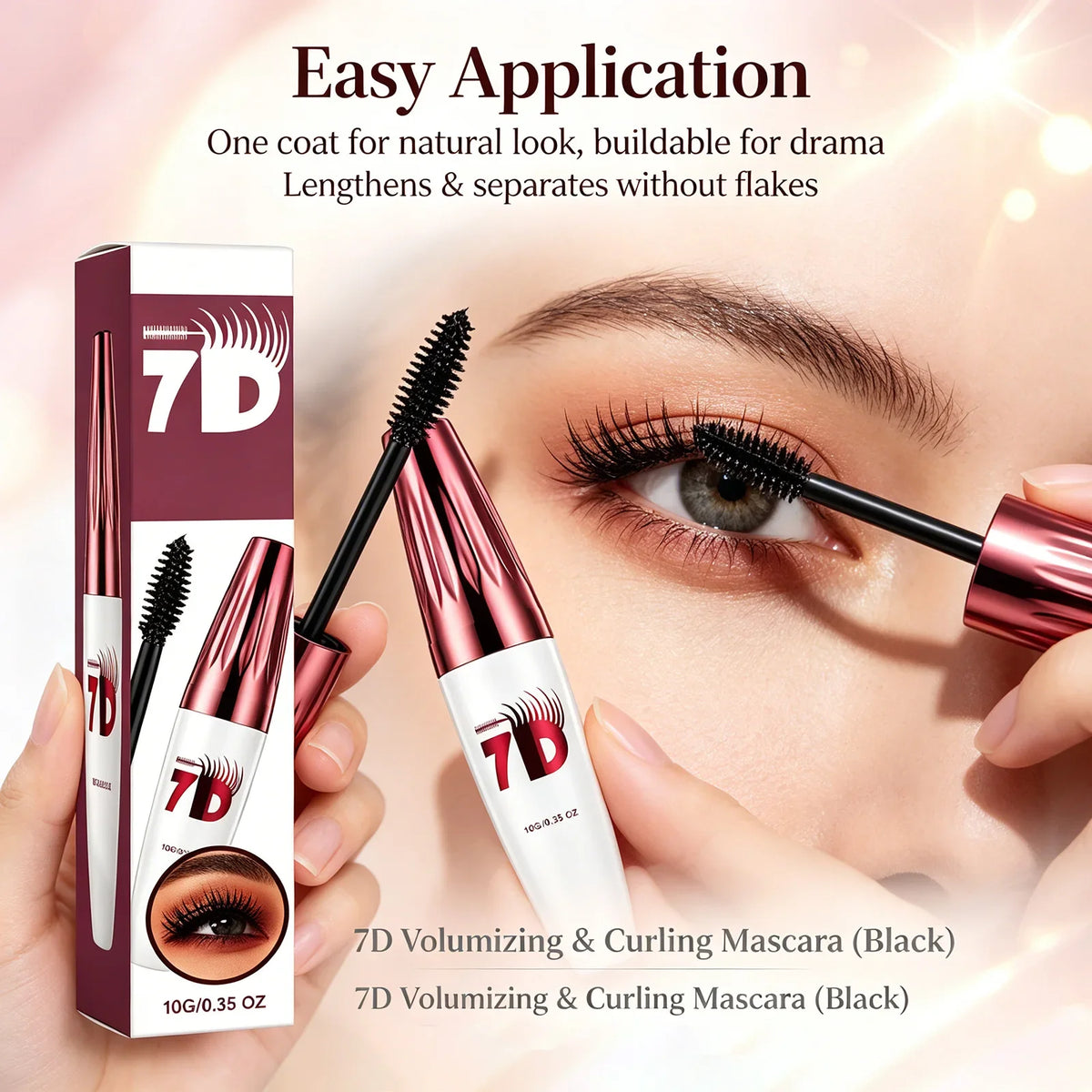 7D Volumizing & Curling Black Mascara – Smudge-Proof, Natural Lash Lift & Curl, Flake-Free, Non-Clumping, Waterproof Eye Makeup