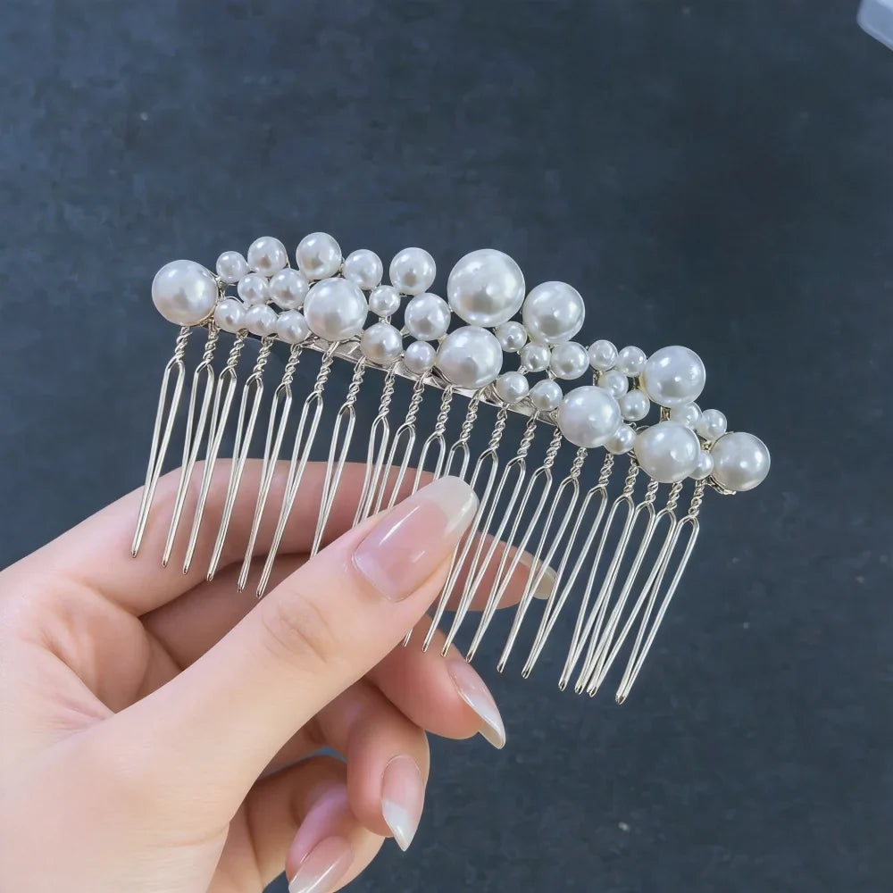 Floral Pearl Rhinestone Hair Comb Elegant Metal Leaf Bridal Hair Clip Pins Wedding Hair Accessory for Bride Updo Hairstyle