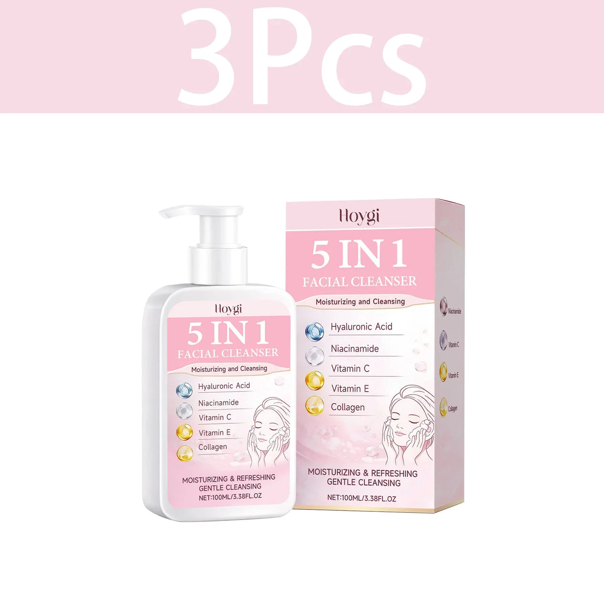 HOYGI Hydrolyzed Collagen Facial Cleanser Foam Deep Cleaning Remove Acne Oil Control Gentle Exfoliating Shrink Pores Face Wash
