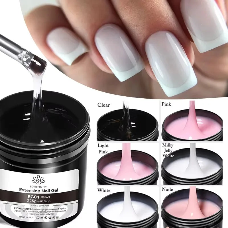 BORN PRETTY 225g Hard Gel For Nail Extension Milky White Nude Building Constructor Gel Self Leveling Reinforcement Nail Gels