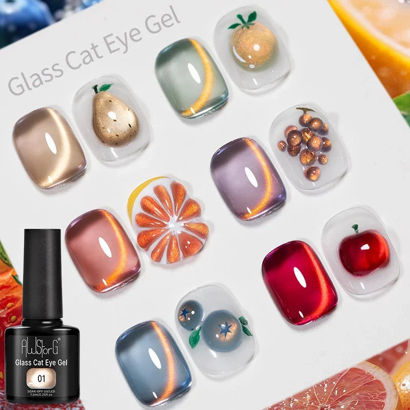 AWStorG 7.5ML Glass Cat Eye Fruit Color Magnetic Gel Nail Polish Vernis Semi Permanent Soak Crystal Gel Polish For Nails