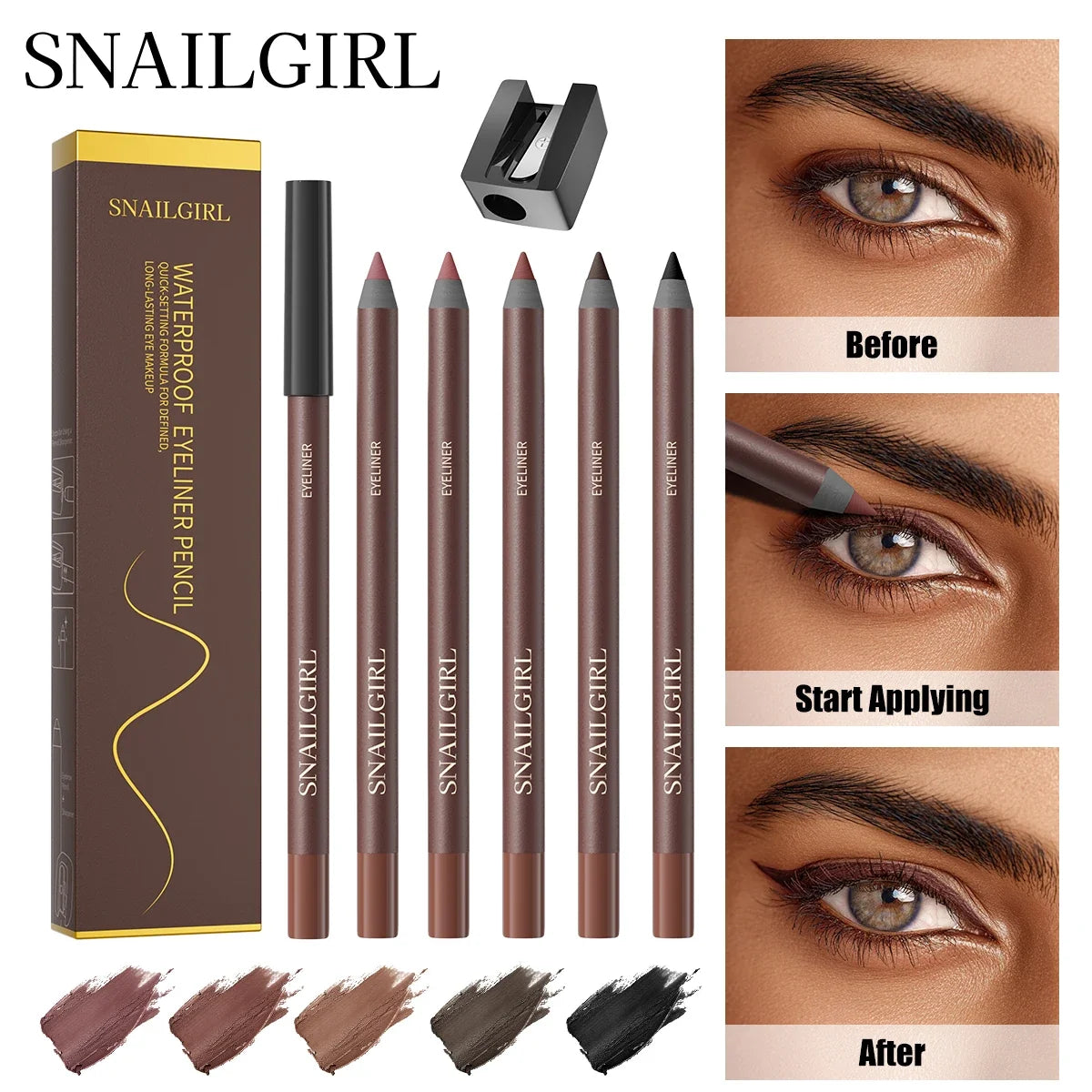 Eyeliner Pen, Waterproof And Sweatproof, Long Lasting Smudge ProofHard Refill Eyebrow Pencil