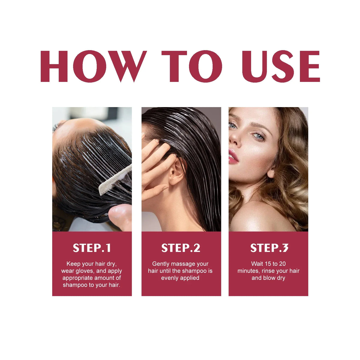 Fast-acting Hair Dye Shampoo Deep Wine Red 3 In 1 Natural Herbal Plant Extract Instant Coloring Shampoo For Gray White Hair Coverage Nourish Scalp