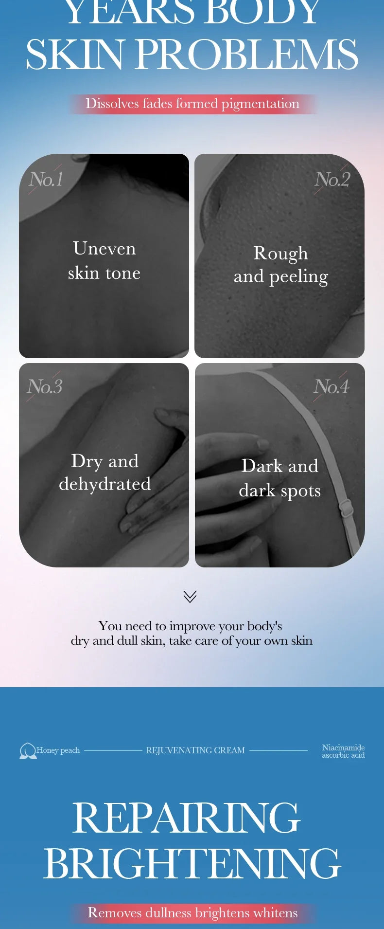 Body Care Cream Brighten Moisturizing Lotion Dull Armpit Inner Thigh Joint Skin Revitalize Uneven Skin Tone Soften Dry Sensitive