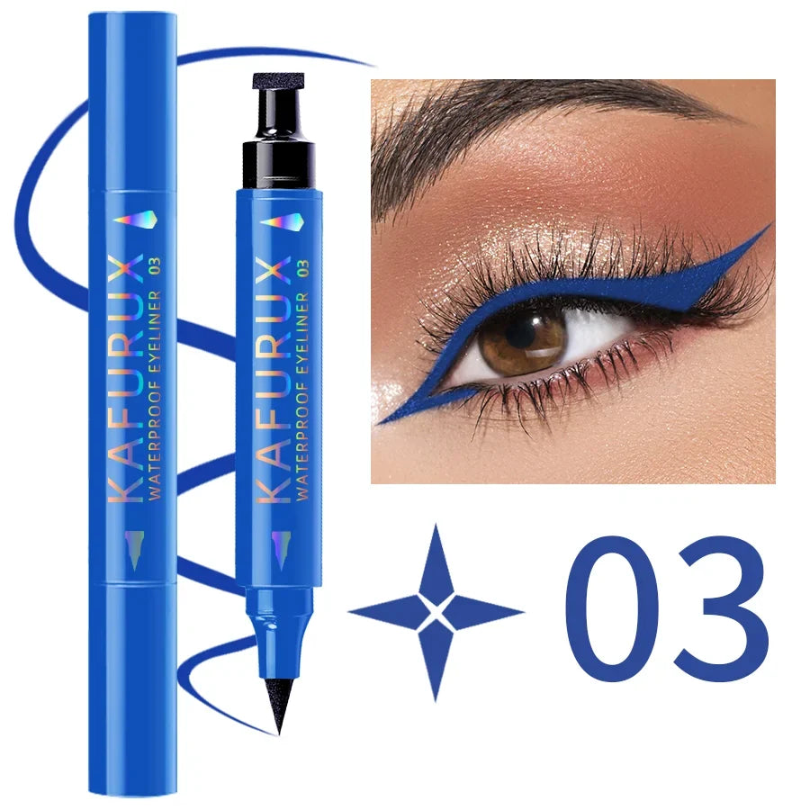 3 Colors Double Head Star Seal Eyeliner Waterproof Stamp Pen Black Blue Purple Eye Liner Pencil Fast Drying Lazy Eye Makeup