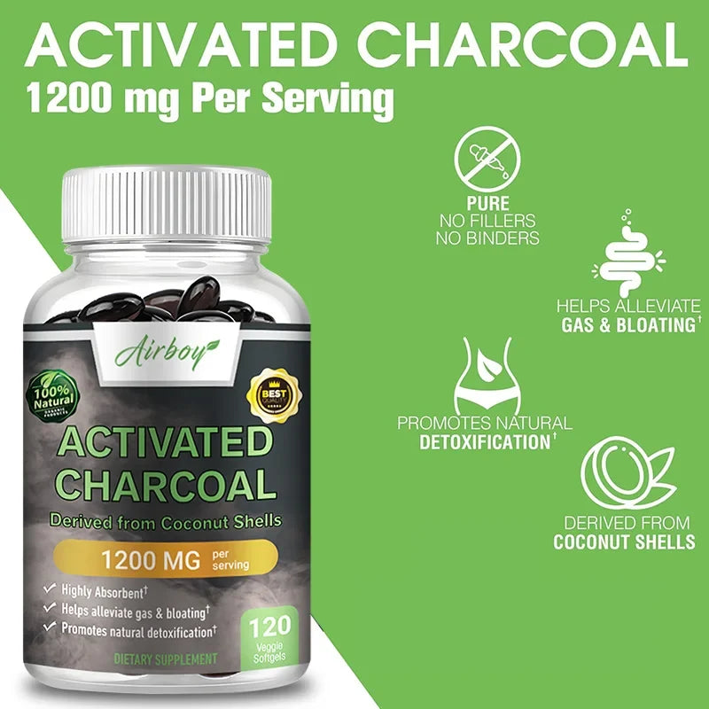 Activated Charcoal Capsules - Gut Health, Digestive Health, Bloating & Gas Relief, Detox, Colon Cleansing