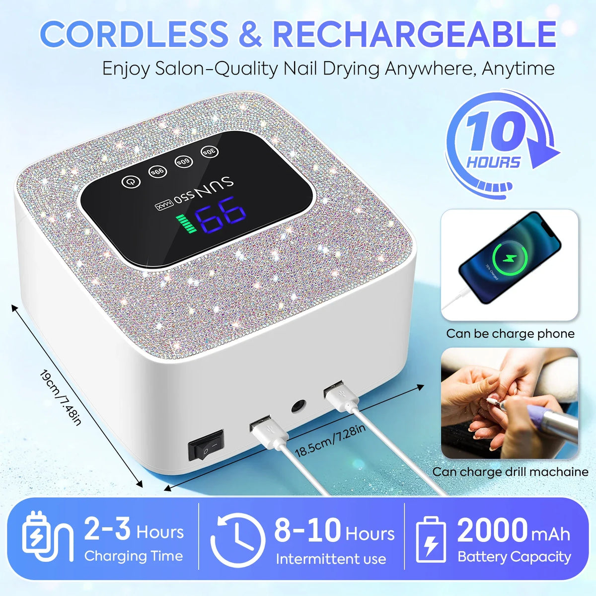 DianaBeauty 180W Rechargeable UV LED Nail Lamp 57 LEDS Cordless Gel Polish Drying Lamp For Manicure Professional Salon Tools