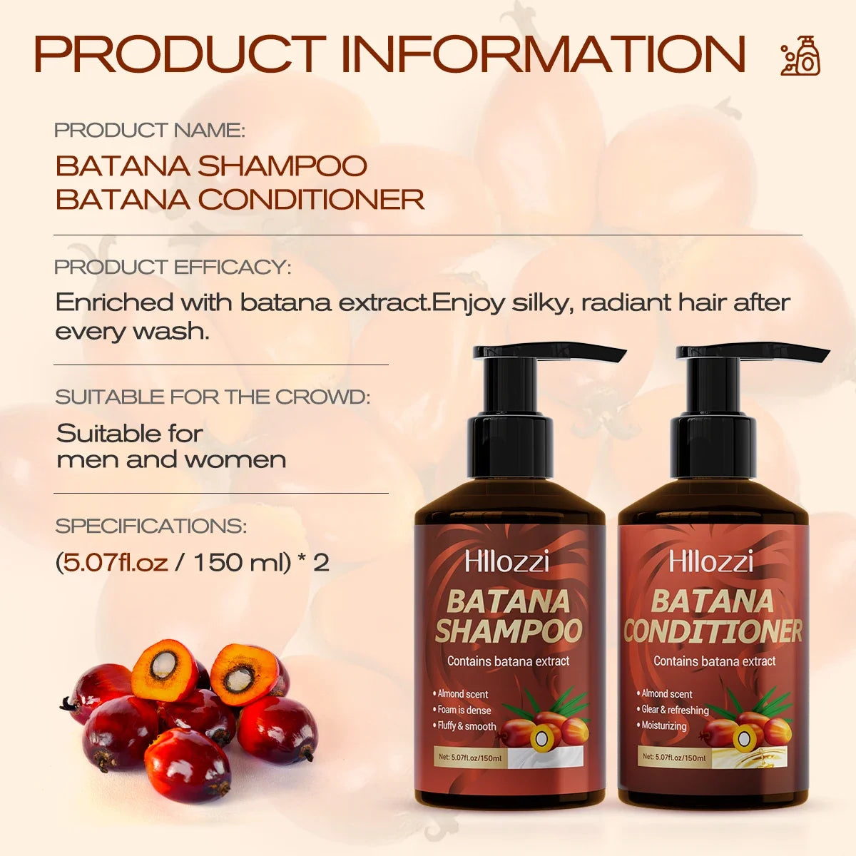 Batana Shampoo and Conditioner, thick foam, fresh fragrance, super cleaning power, smooth and moisturizing.