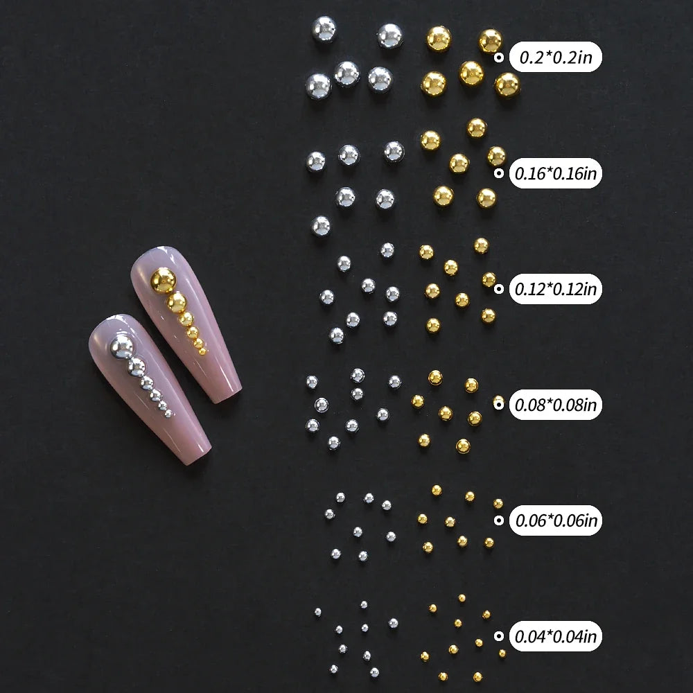 12 Grids Flatback Gold Silver Pearl Beads Nail Charms Round Caviar Ball For Nail Art Decorations 3D Nail Jewelry Rhinestones
