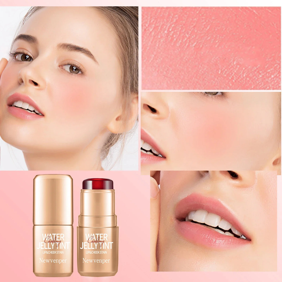 3Pcs Durable Waterproof Water Jelly Tint Blush Stick for Face and Lip，Non-Sticky，Long Lasting，Moisturizing，Nourishing