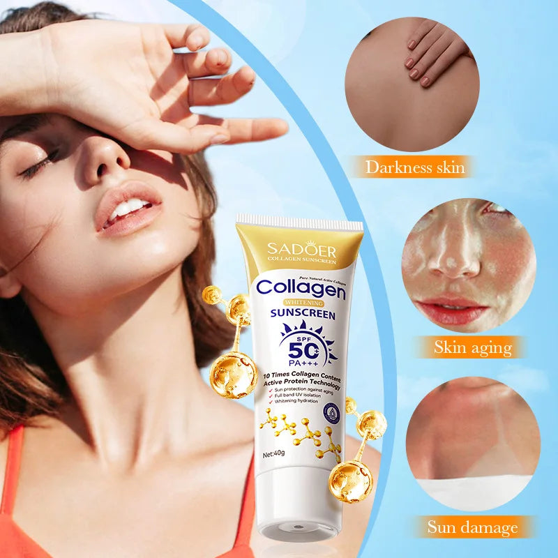 Collagen Sunscreen For Face Body SPF50+ Sun Protection UV Isolation Active Protein Sunblock Long Lasting Non-Greasy Skincare 40g