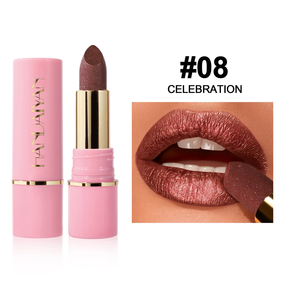 8 Colors Glitter Diamond Lipstick Long-Lasting Pink Brown Pearlescent Metallic Purple Sparkling Lipstick Makeup Cosmetic