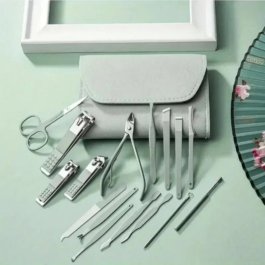16Pcs Stainless Steel Nail Clippers Cuticle Nippers Set Portable Travel Case Household Manicure Pedicure Grooming Supply