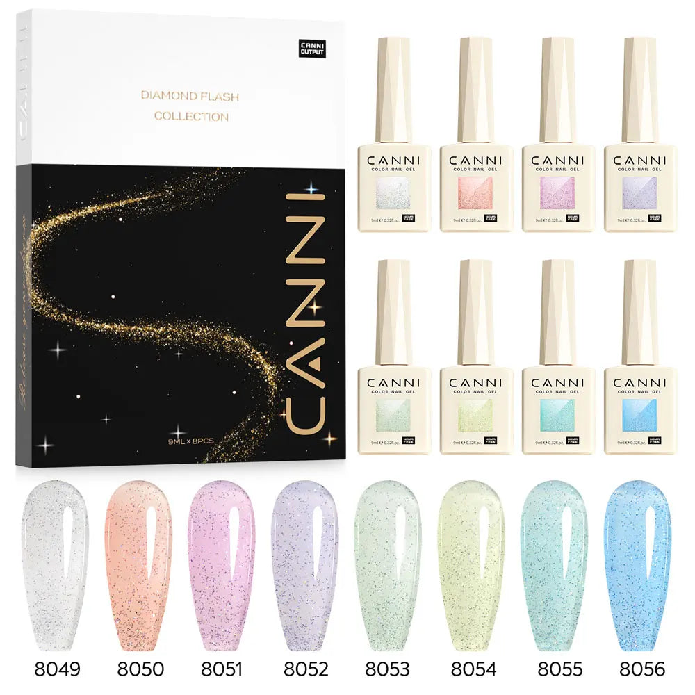 CANNI VIP Kit Hema Free Nail Gel Polish Crystal Cat Eye Sparkle Diamond Semi Permanent Soak Off UV LED Gel Varnish 9ml*8pcs
