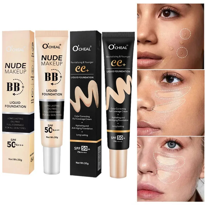 BB Cream SPF50 PA Plus Foundation Waterproof Long Lasting Brightening Primer Sunscreen Makeup Base Cosmetics For Women