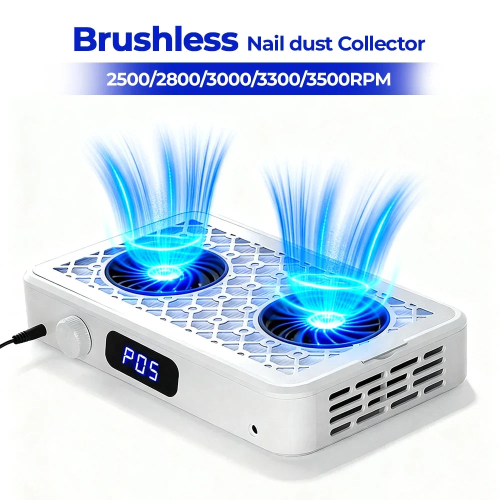 2500/2800/3000/3300/3500rpm Speed Adjustable Brushless Nail Dust Extractor Powerful Twin Turbo Vacuum Nail Dust Collector