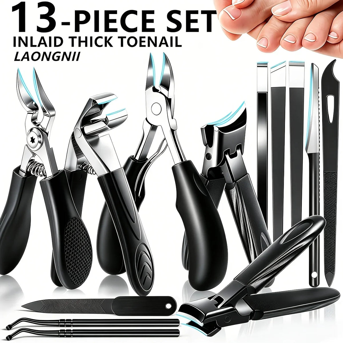 1/13pcs Stainless Steel Heavy-Duty Toenail Clipper Set Suitable for Thick Nails And Ingrown Nails, Nail Clippers, Nail Files