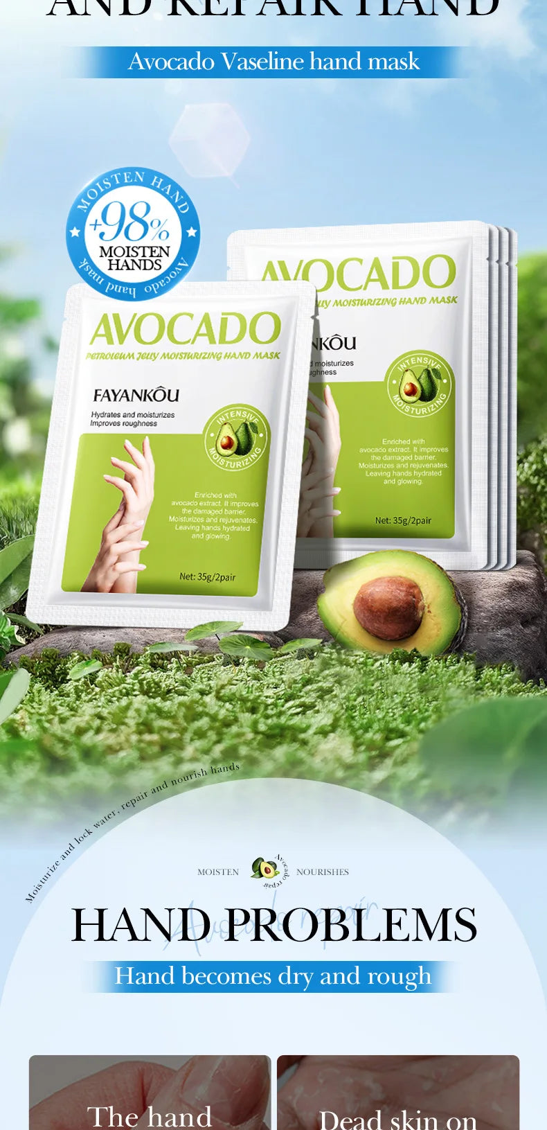 5 Pairs Avocado Moisturizing Hand Mask Hands Remove Dead Skin Rejuvenating Nourishing Hydrating Hand Skin Care Products