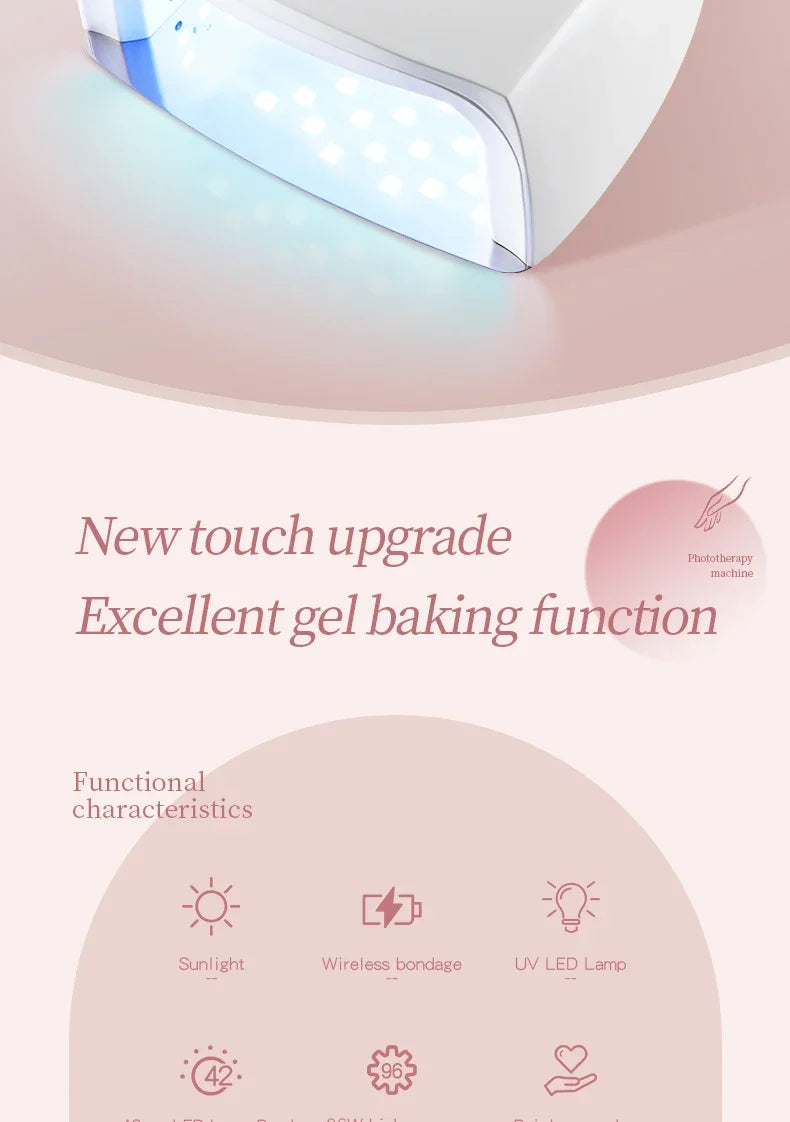 96W Magnetic Removable Bottom Nail Lamp Wireless Gel Polish Dryer Manicure Machine UV LED Light for Nail Portable Nail Lamp