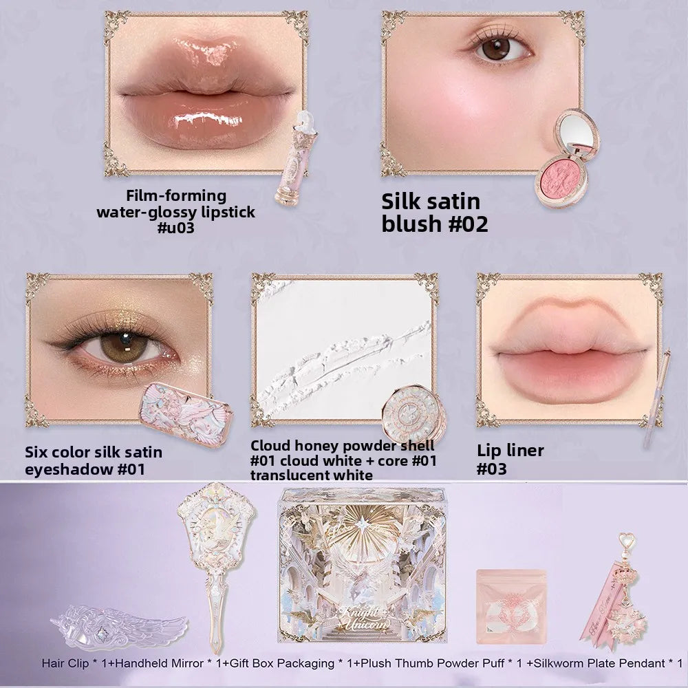 Flower Knows Knight Unicorn Collection Makeup Gift Set Perfumes Lipstick Blush Cloud Setting Powder Eye Shadow Cosmetics Kit
