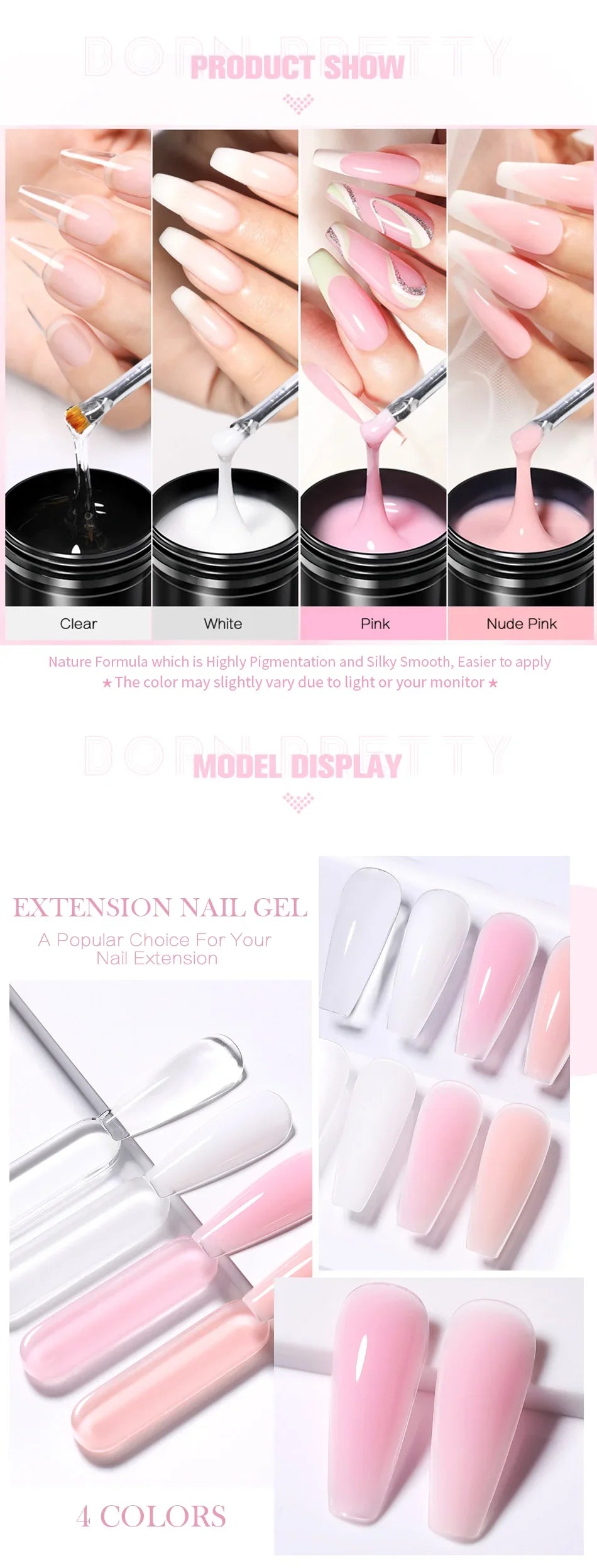 BORN PRETTY 225g Nail Extension Gel Jelly White Pink Clear Gel Nail Polish Quick Extending UV Nail Hard Gels Soak Off Gel Varnis